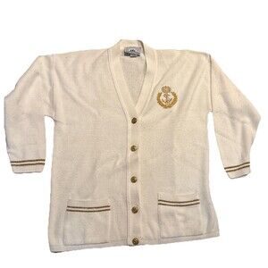 Vintage Bay Point Threads Womens Cardigan Sweater Medium Nautical Crest Nerd